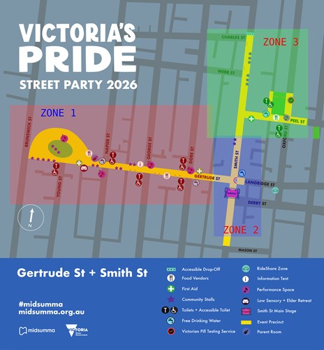 Map of Vicky P precinct showing the three stall zones