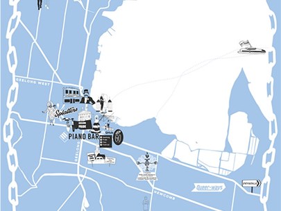 Map of Geelong in blue-grey and white hues
