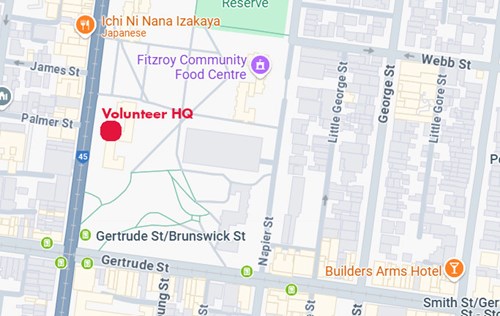 Map showing the Volunteer HQ location