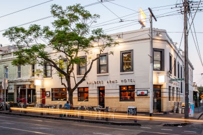 Photo of Builders Arms Hotel exterior at dusk