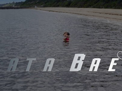 A photo of a beach with text at the bottom - DATA BAES