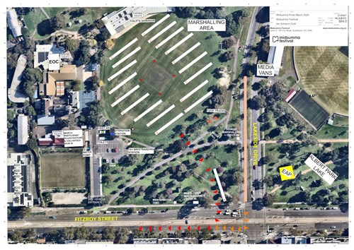 Map of the Ian Johnson Oval marshalling area