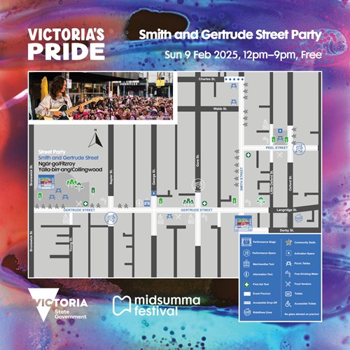 Map of the Victoria's Pride Street Party precinct